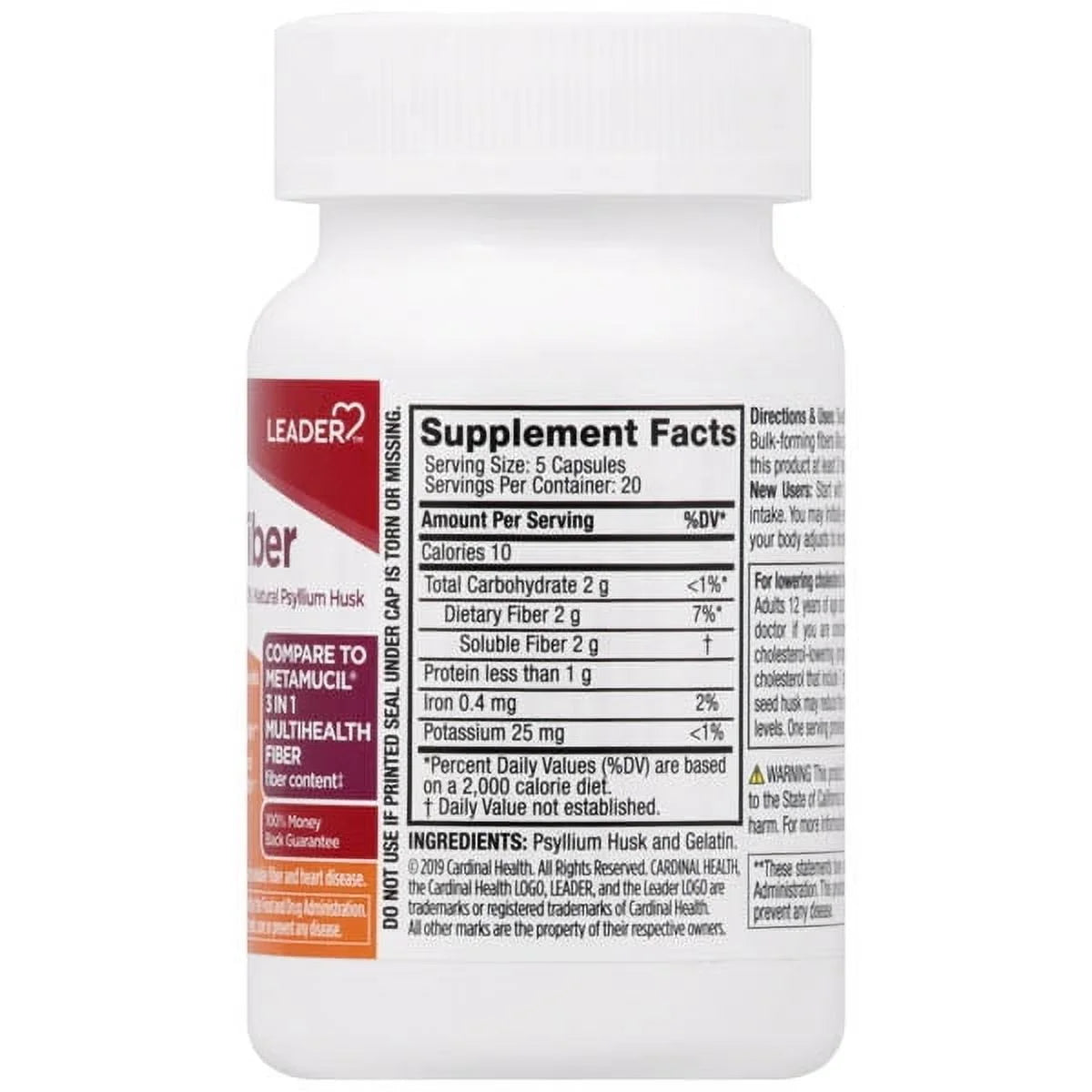 Leader Daily Fiber Supplement, Helps Lower Cholesterol & Promote Heart Health, 100 Ct