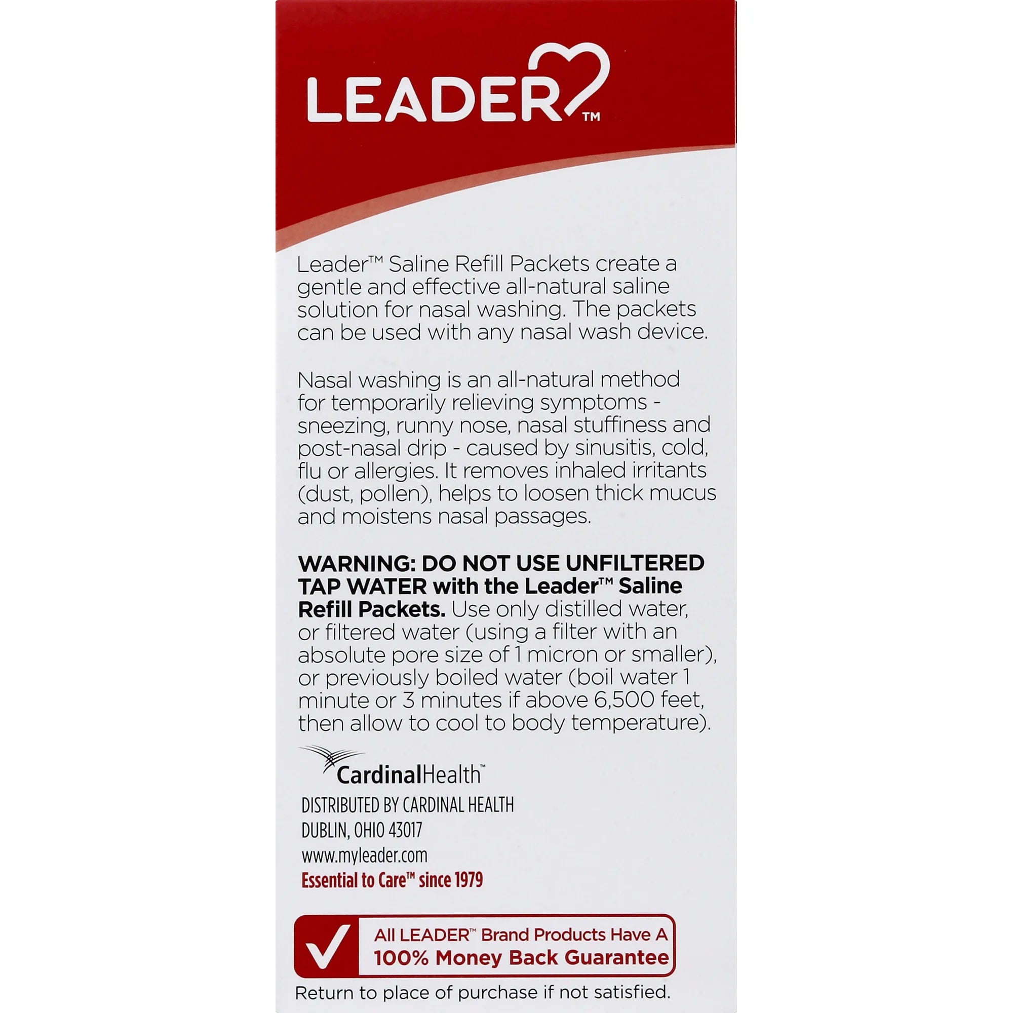 Leader Saline Refills Nasal Sinus Wash Relieves Sinusitis & Allergies, 100 Ct Packets