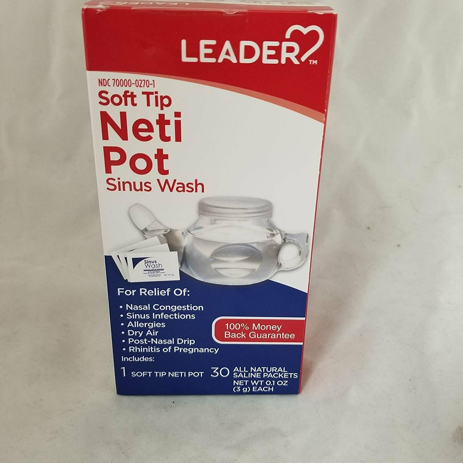 Leader Neti Pot Sinus Wash Kit for Nasal Congestion, Sinusitis, and Allergies +30 Saline Packets