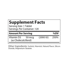 Zahler Vitamin D3 2000 IU (120) Chewable Tablets