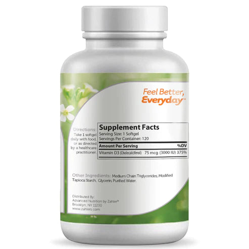 Zahler Vitamin D3 Softgels 3000 IU