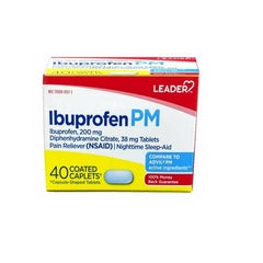 Leader Ibuprofen PM, Pain Reliever/Nighttime Sleep-Aid, 40 Coated Caplets