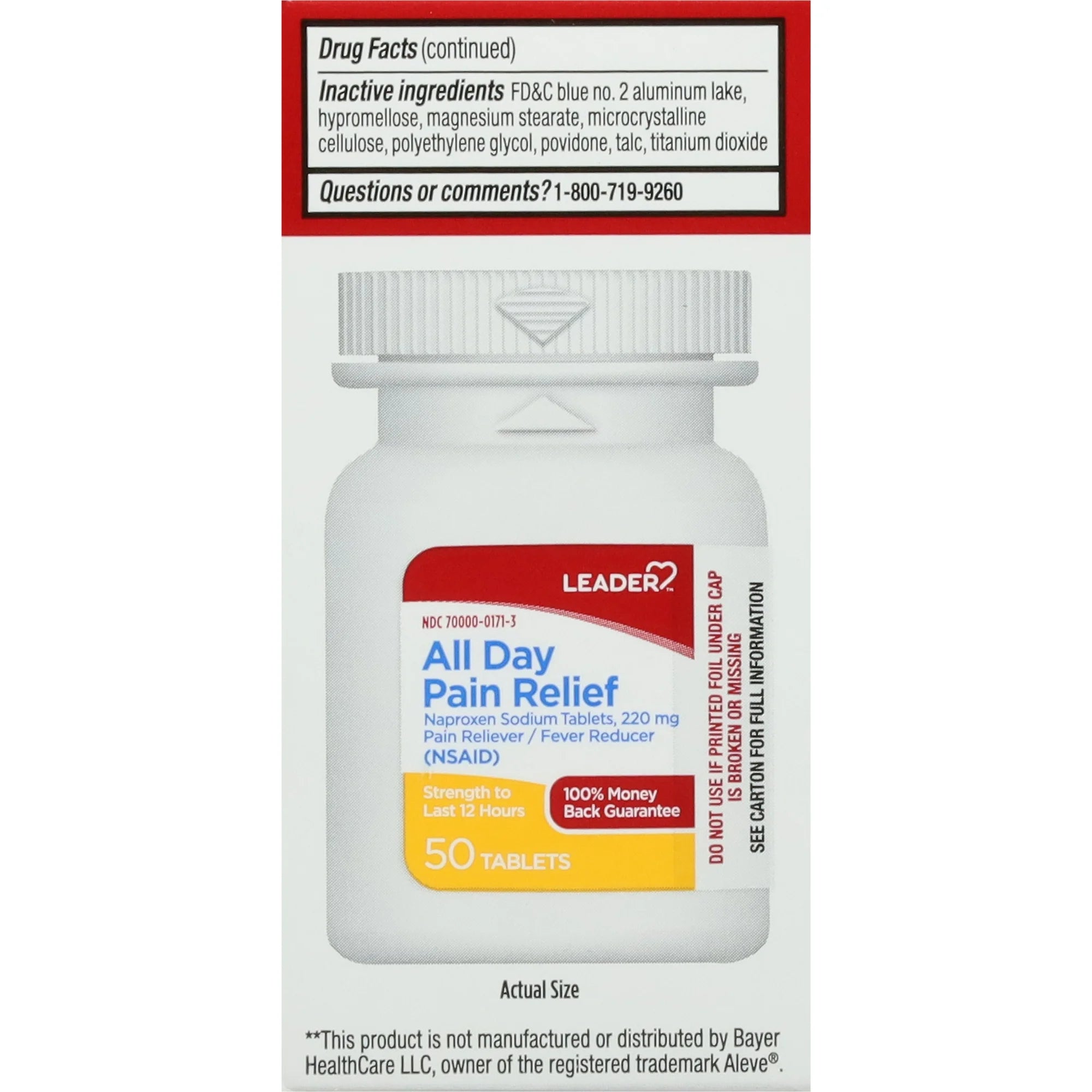 Leader All Day Pain Relief Naproxen Tablets, 50ct